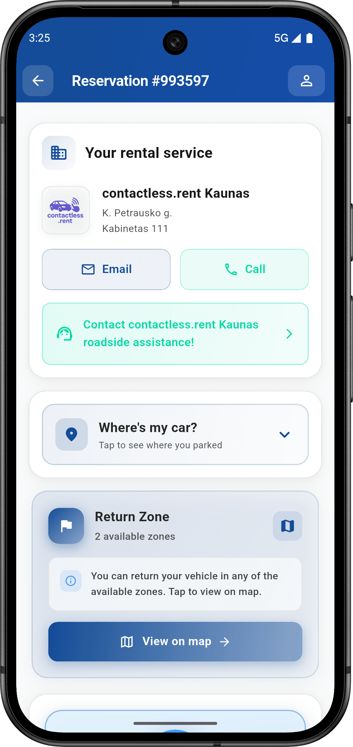 Active rental info with support options