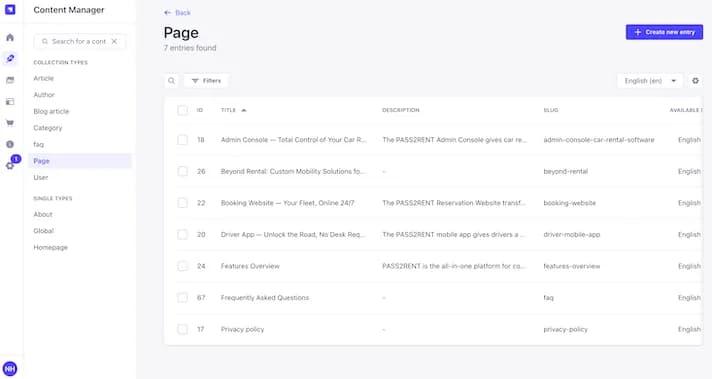 PASS2RENT CMS interface