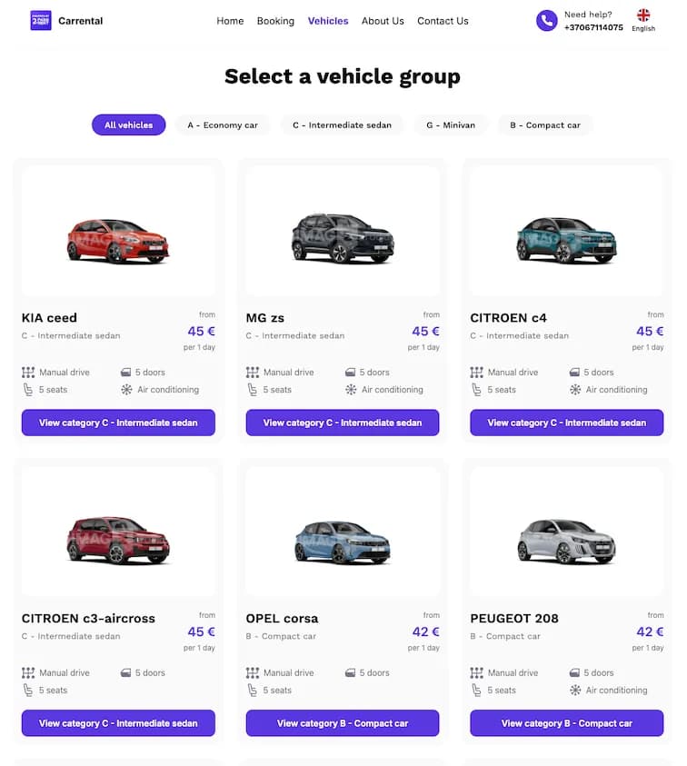 PASS2RENT fleet synchronized with booking website