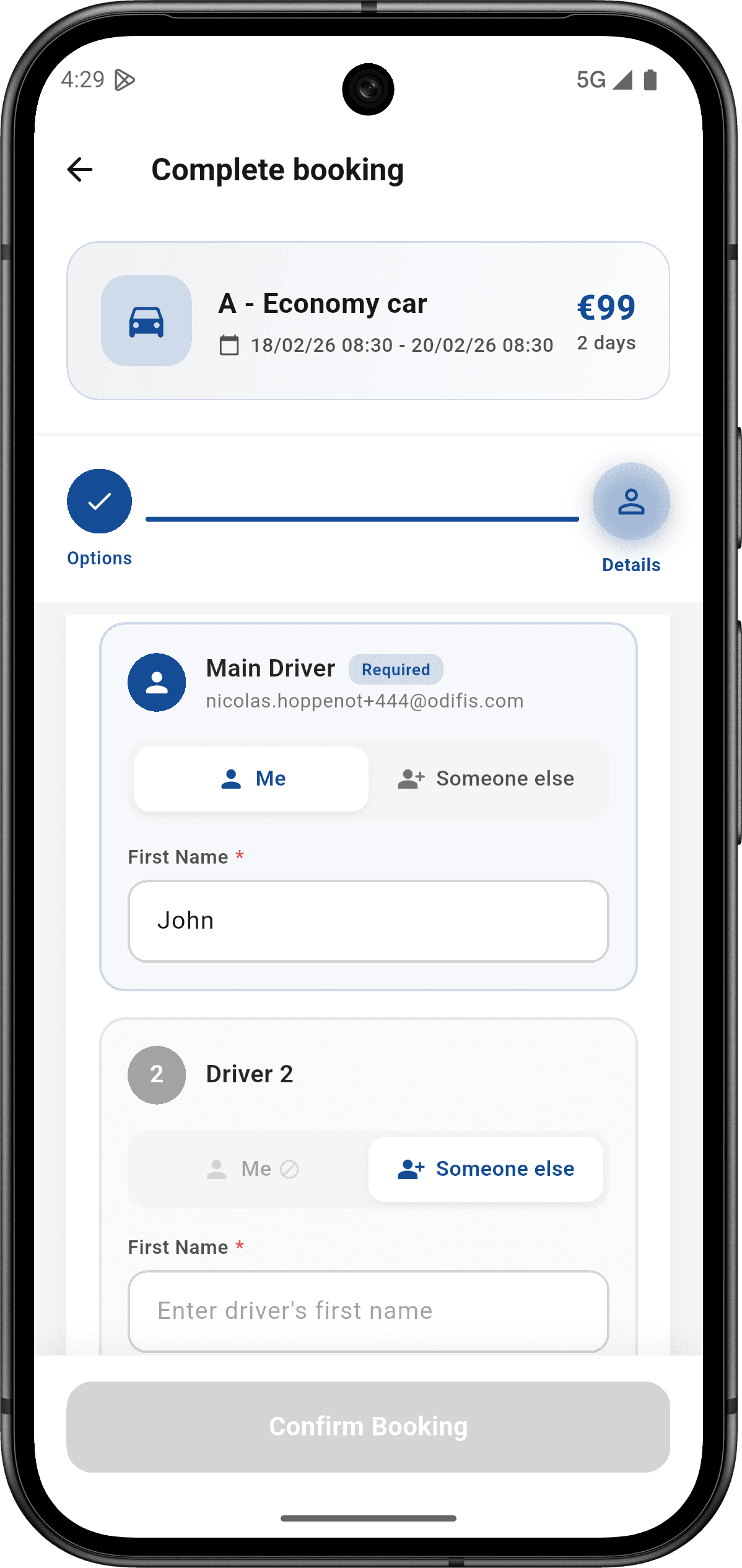 Multi-driver setup screen