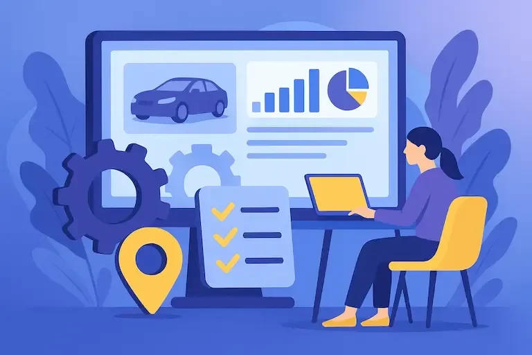 Console d'administration — Pilotez votre activité de location auto en toute simplicité - Professional car rental management interface showcasing key features